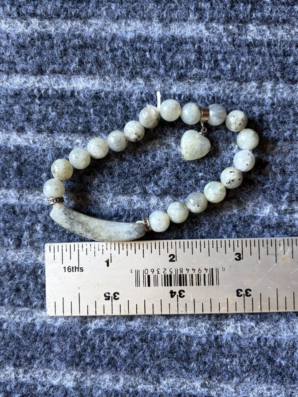 Natural labradorite stretch bracelet 25g Heart charm - Picture 2 of 4